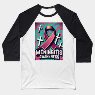 Meningitis Awareness Ribbon with Pink Swirls Background Baseball T-Shirt